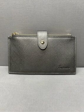Travelambo Metallic Pewter Leather Snap Wallet with Zip Compartment